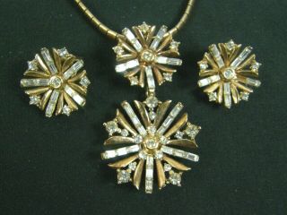 Vintage Crown Trifari Alfred Philippe 1949 Snowflake Brooch/pendant Earring Set
