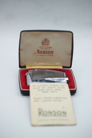 Ronson Varaflame 100 Lighter Cigarette Gas Pocket Vintage Box Chrome