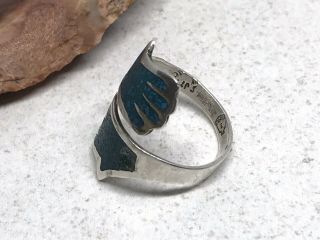 VINTAGE MEXICO TAXCO STERLING SILVER BLUE STONE INLAY BYPASS ADJUSTABLE RING 3