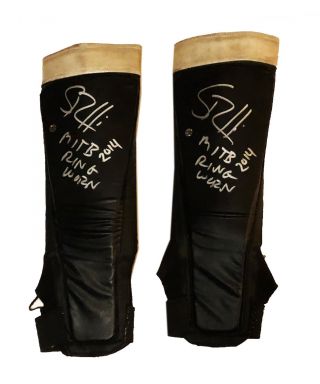 Wwe Seth Rollins Ring Worn Money In The Bank 2014 Hand Signed Kickpads With