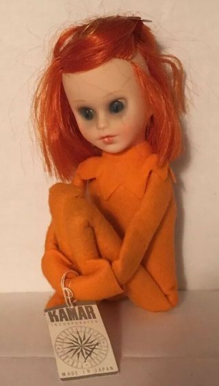 Vtg Kamar Redhead Julie Doll Big Eyes Made In Japan 1965 - Knee Hugger Elf Rare