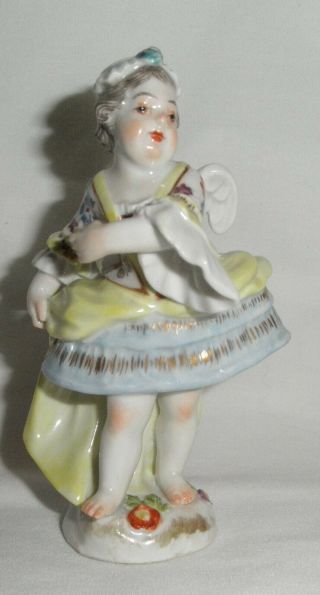 Antique Meissen Porcelain Winged Cupid Girl Figurine,  By Acier