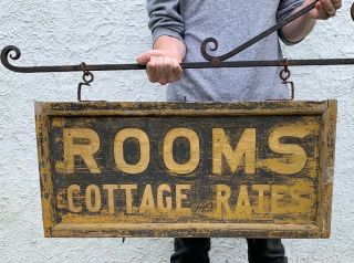 Aafa Antique Early 1900s Double Sided Wooden Rooms Trade Sign W/bracket