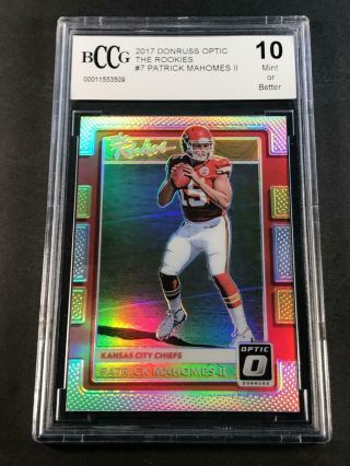 Patrick Mahomes 2017 Panini Optic The Rookies Refractor Rc Bgs Bccg Graded 10 A