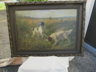 Antique Oil On Canvas " Two Dogs " Signed John H Henrici 1916 / 20 Listed