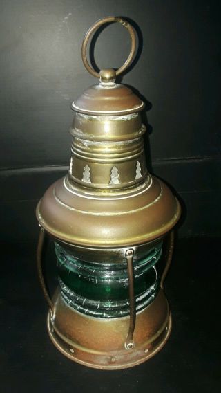 Vintage Brass Maritime/nautical Wedge Oil Kerosene Lantern Green Lamp