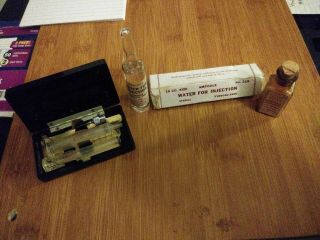 Vintage B - D Yale 1&1/2cc Glass Syringe Kit 10cc Water Morphine Sulfate (empty)
