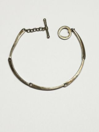 Vintage Ati 925 Sterling Silver Curved Bar Link Heart Toggle Clasp Bracelet 7.  25