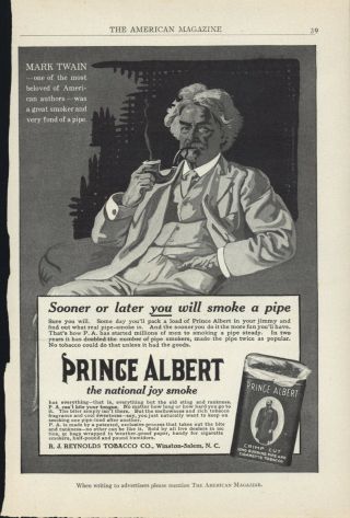 Mark Twain Advertisement - Vintage 1912 Prince Albert Tobacco - R.  J.  Reynolds