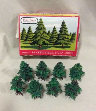 Vintage 1950s Plasticville Usa Pine Trees 1404 - Complete Unglued Set W/ Box