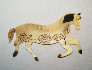 Old Antique Vtg 19th C Folk Art Carved Horn Horse Shaped Figural Paint