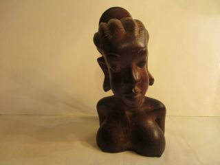 Vtg Hand Carved Wooden Bust Of An African Woman Detailed Heavy 8 " Tall