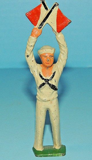 Vintage Barclay,  Grey Iron Lead Toy Soldier U.  S.  Sailor Signalman G - 071