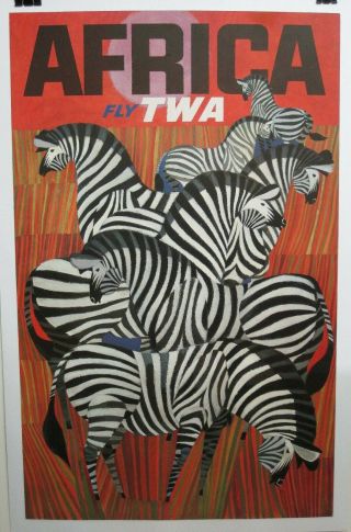 Vintage Mid - Century 1960s Twa Africa David Klein Art Lb 25x40 Poster