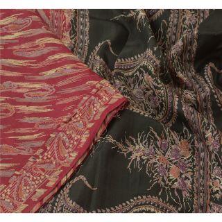 Sanskriti Vintage Dark Red Saree Pure Silk Printed Sari Craft Decor 5yd Fabric
