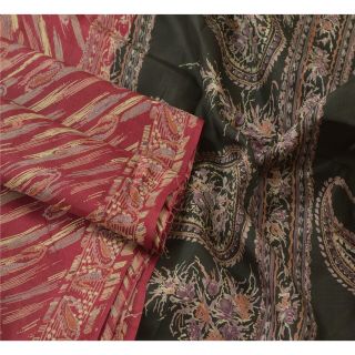 Sanskriti Vintage Dark Red Saree Pure Silk Printed Sari Craft Decor 5Yd Fabric 2