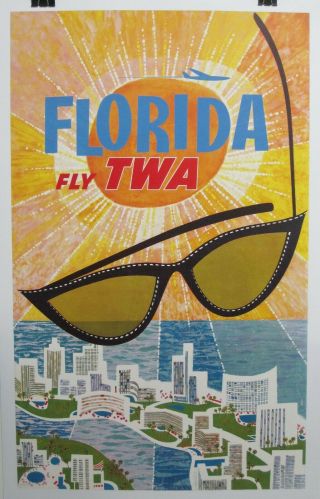 Vintage Mid - Century 1960s Twa Florida David Klein Art Lb 25x40 Poster