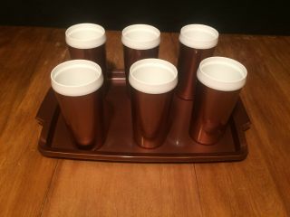7 Piece Vintage Copper Colored Thermal Glass And Tray Set