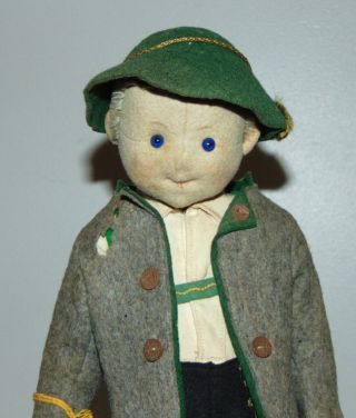 Antique Steiff Cloth Doll Anton Bavarian Boy Hiker Ribbon