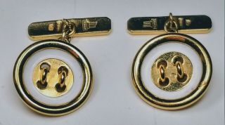 Vintage Roman Italian 18k Yellow Gold With White Enamel Button Style Cufflinks