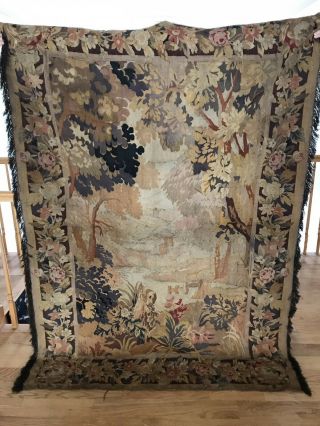Stunning Large 19th C.  French Aubusson Tapestry,  Handwoven Landscape Scene 82x57