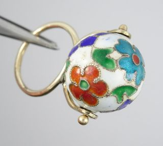 Vintage 16 Mm Cloisonne Bead With Flower Pattern Gold Tone Ring Size 4.  25