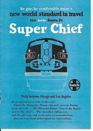 1951 Turquoise Print Ad Santa Fe Chief - Trains Railroad Transportation