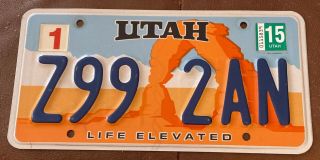Utah 2015 Life Elevated Arch Graphic License Plate Z99 2an