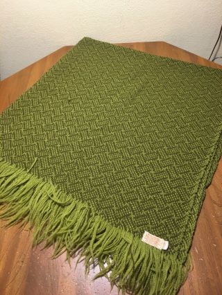 Vtg Pendleton Wool Blanket Green Fringes 52x56” Snags