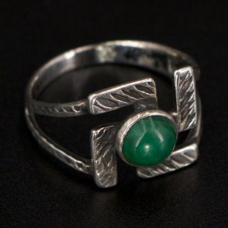 Vtg Sterling Silver Navajo Stamped Turquoise Whirling Log Ring Size 5.  5 - 2g