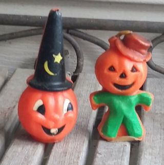 2 Vintage Gurley Halloween Scarecrow Witch Jack O Lantern Candles