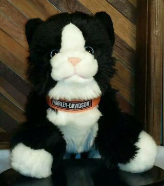 Harley Davidson Plush Black And White Tuxedo Kitty Cat With Harley Tags