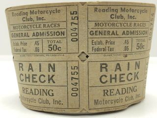 Vintage Rare 1930’s Rmc Reading Motorcycle Club Roll Of Motorcycle Races Tickets