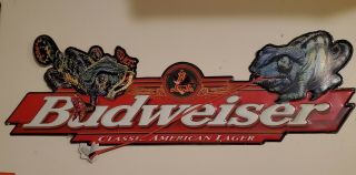 Vintage Budweiser “classic American Lager” Lizard And Frog Tin Sign