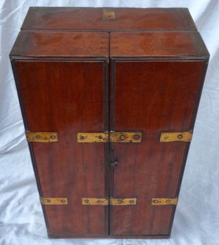 Rare Antique Georgian Mahogany Brass Bounded Campaign Apothecary Cabinet Chest
