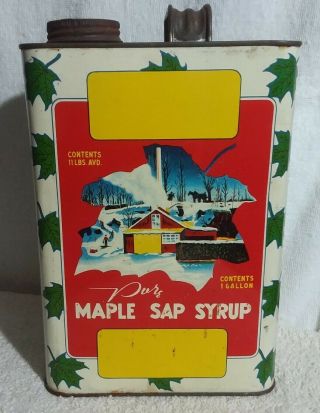 Vintage Pure Maple Sap Syrup 1 Gallon Tin Can Recipes & Sugar Camp Graphics