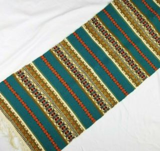 Vintage Table Runner Wool Woven Topper Pad Rectangle Blue Multi Color 15 X 37