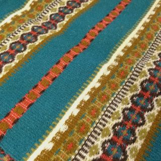 Vintage Table Runner Wool Woven Topper Pad Rectangle Blue Multi Color 15 x 37 3