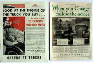Chevrolet Truck Ad Engine 6 Cylinders 1933 Or Socony - Vacuum Ford Pontiac