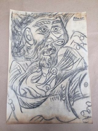 Vintage & Rare Pablo Picasso Drawing On Paper Signer & Stamper