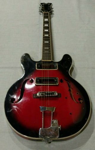 Vtg Mij Univox Japan Hollowbody Electric Guitar For Parts/repair 1960s/70s