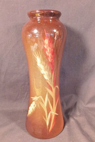 Owens Art Pottery Antique Tall Standard Glaze Vase W Wheat Decor