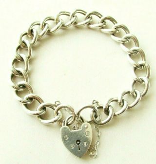 Vintage Sterling Silver Chunky Charm Bracelet With A Padlock Clasp 30 Grams