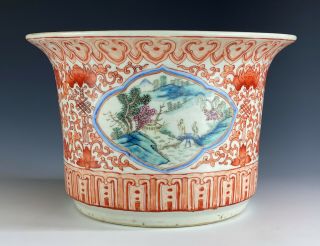Antique Chinese Porcelain Large Planter Copper Red Famille Rose Qing