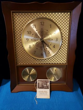 Vintage Westclox Brass Screen Wall Clock With Temperature And Humidity 60 