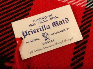 56 x 35 Inch Vintage Handwoven 100 Virgin Wool Lap Blanket Red Green Plaid 2