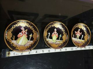 Vintage Venetian Murano Art Glass Hand Painted Gold Gilded Plate Set Of 3