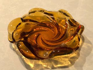 Vintage Fenton Orange Amber Art Glass Swirl Round Ashtray 9 " X 2 " Rare Large Siz