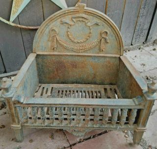 Antique Ornate Cast Iron Fireplace Wood Or Coal Box Grate Basket Insert