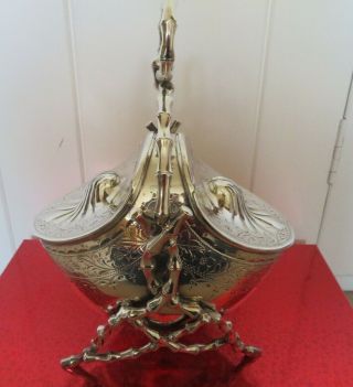 Antique Silver Plate Sugar Scuttle Caddy Faux Bamboo Victorian Aesthetic 1866 - 97